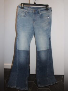 H&M Divided Two Tone Colorblock Patchwork Flare Jeans Low Rise Size 4 Y2K